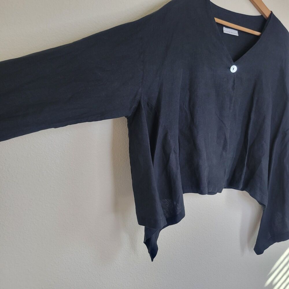 Bryn Walker Black 100% Linen One Button Batwing Layering Jacket Lagenlook SZ LRG